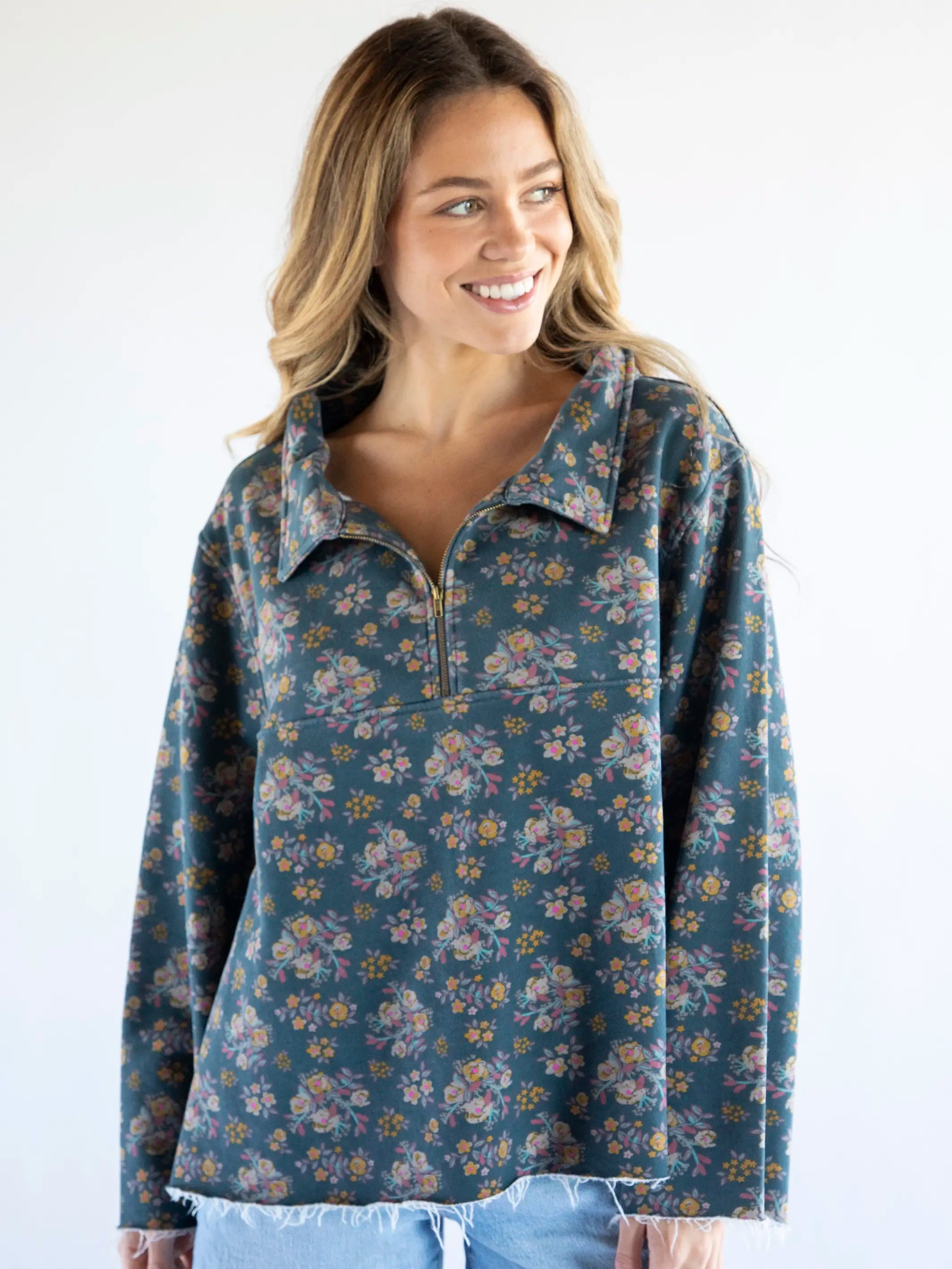 - Hamster silent running wheel to prevent chewing Easy Does It Sweatshirt - Slate Floral Blooms