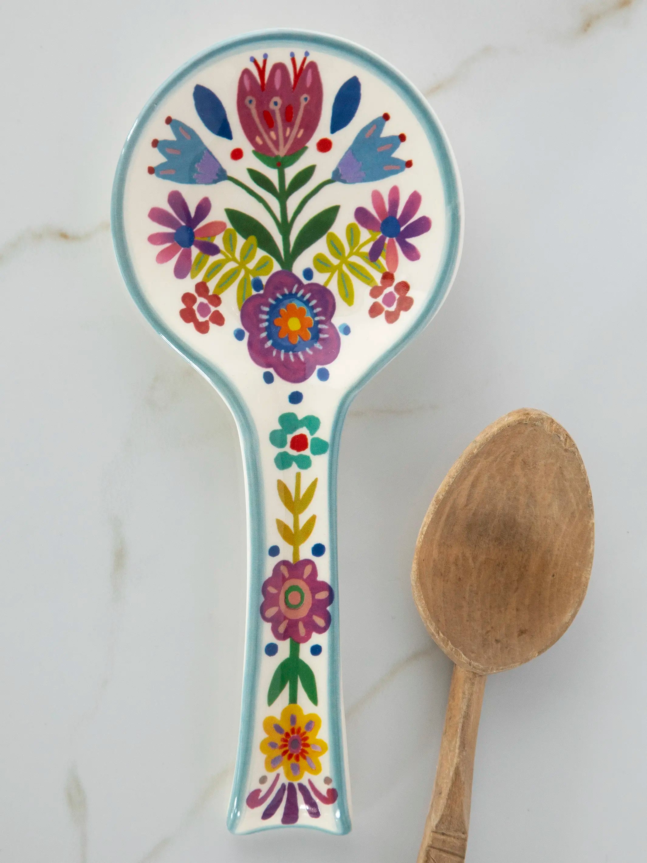 - Foldable and portable cat bag Ceramic Spoon Rest - Folk Flower