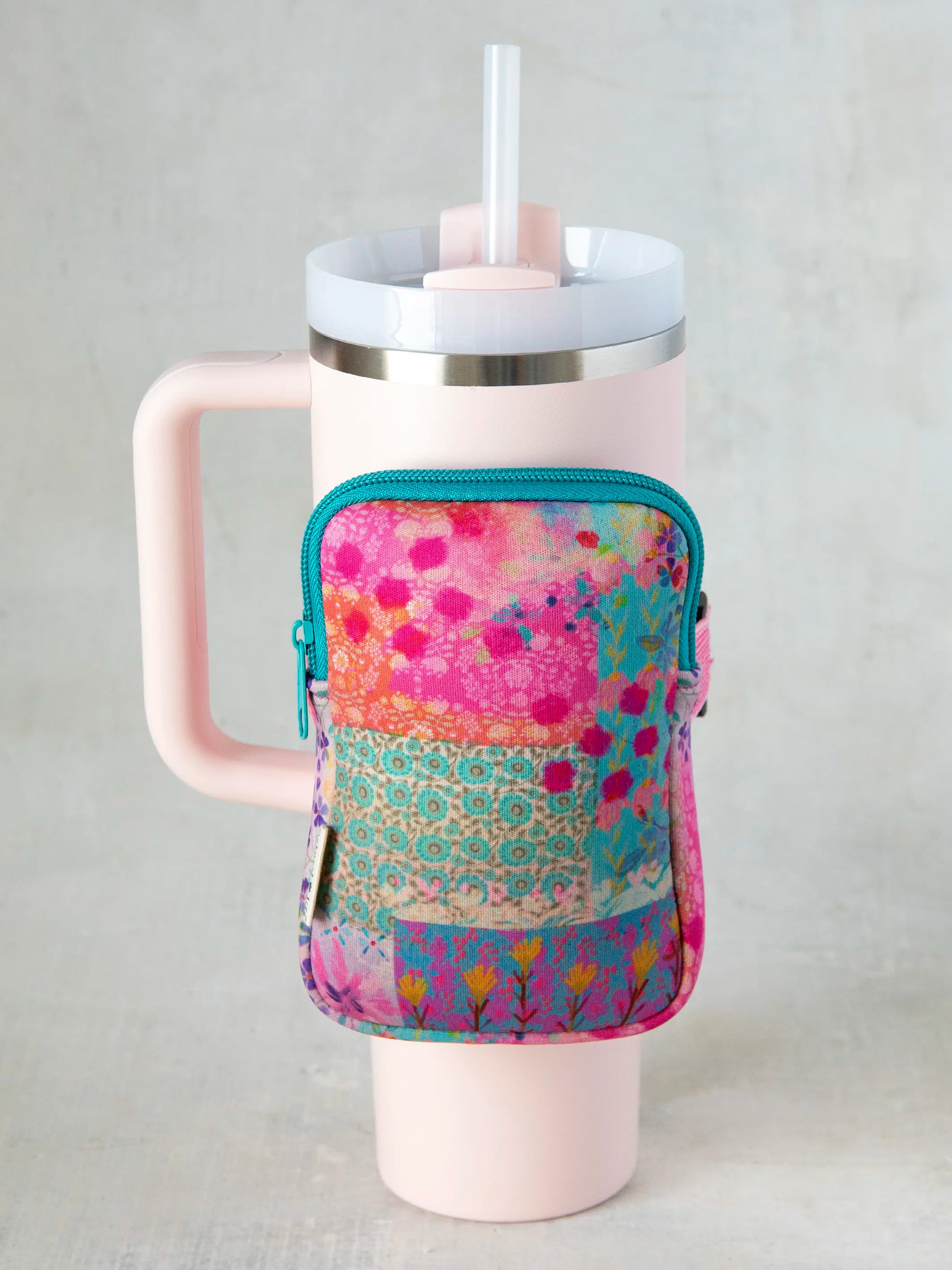  Water Bottle Zipper Pouch - Pink Watercolor Patchwork