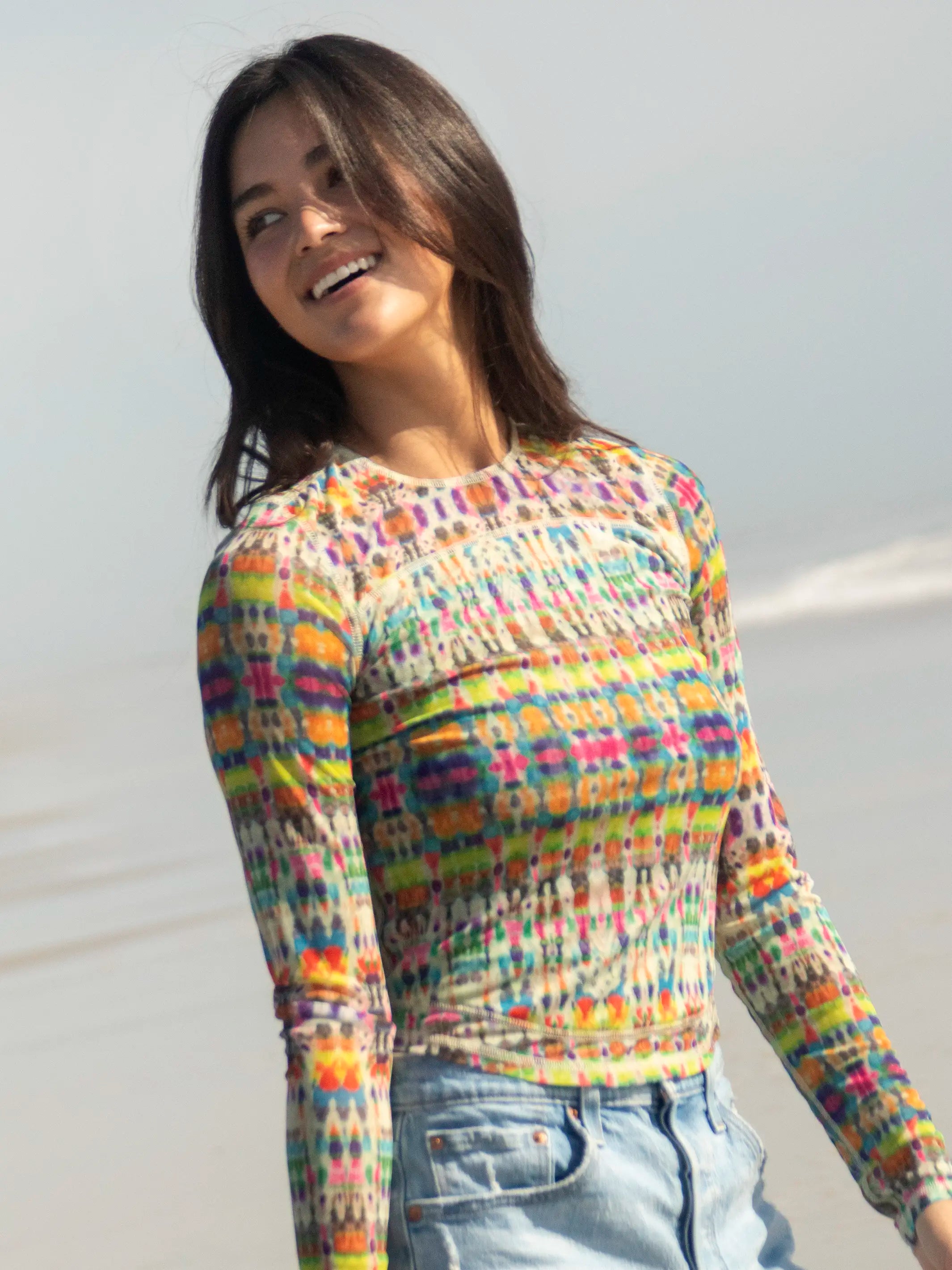 - Cat anti-jump window safety net Sloane Mesh Long Sleeve Top - Fuchsia Marigold Tie-Dye