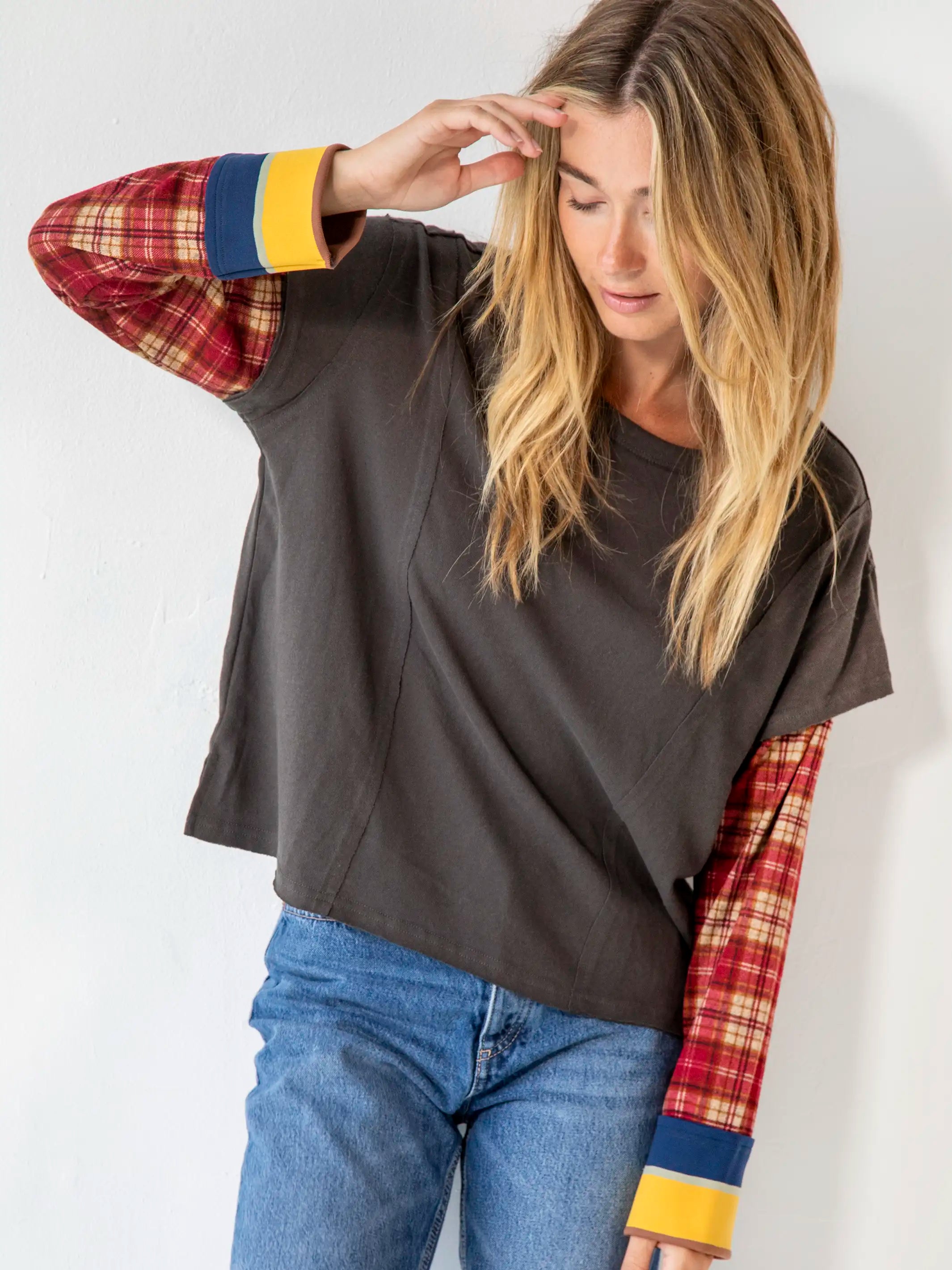  -Anti-scratch sofa protective cover Penny Layered Knit Top - Charcoal