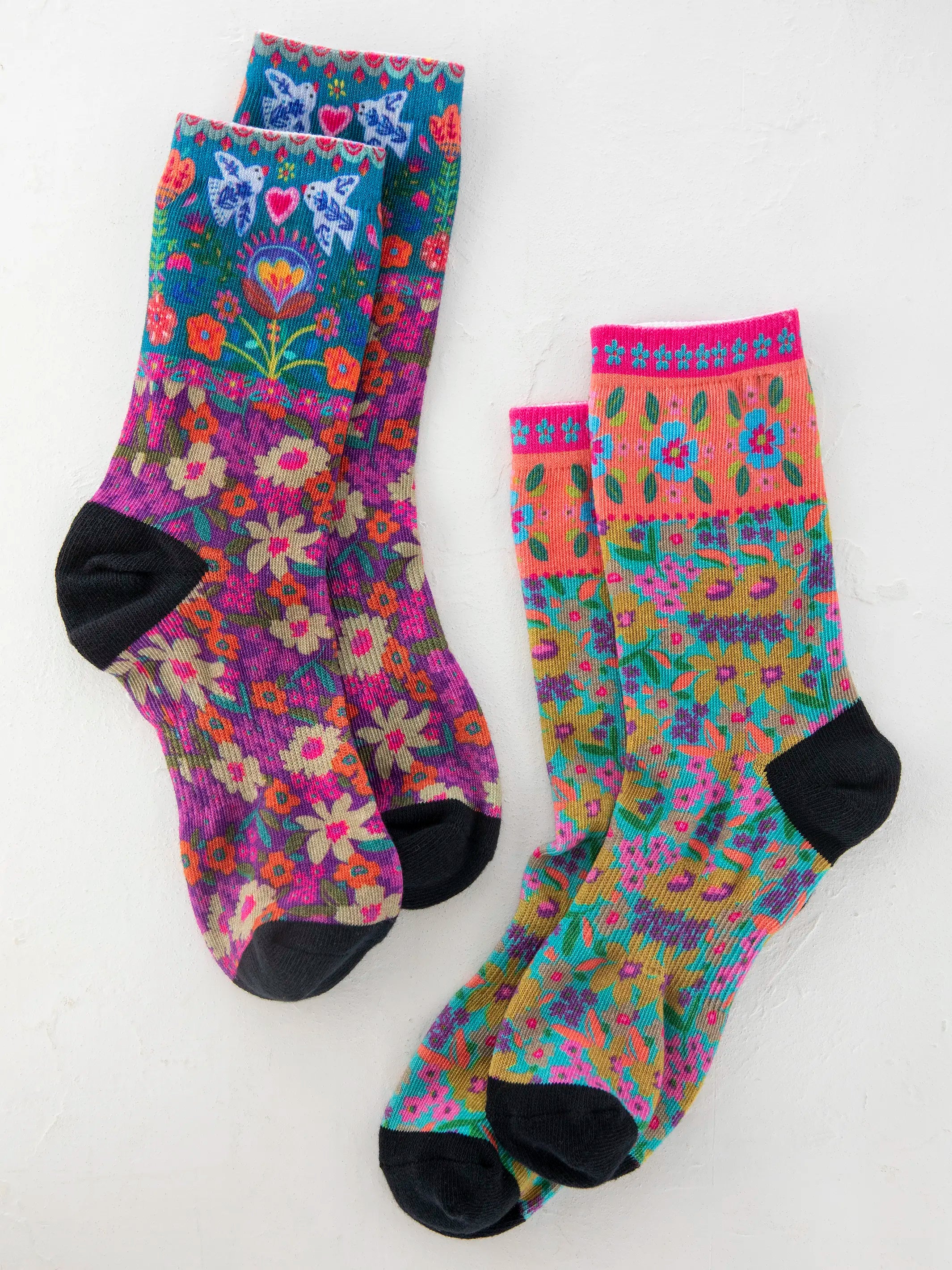 - Dog anti-slip mat Printed Weekend Sock Set, Set of 2 - Eggplant Birds