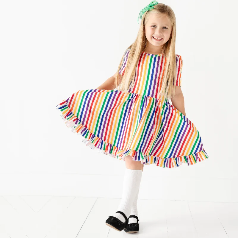  Rainbow Stripe Twirl Dress