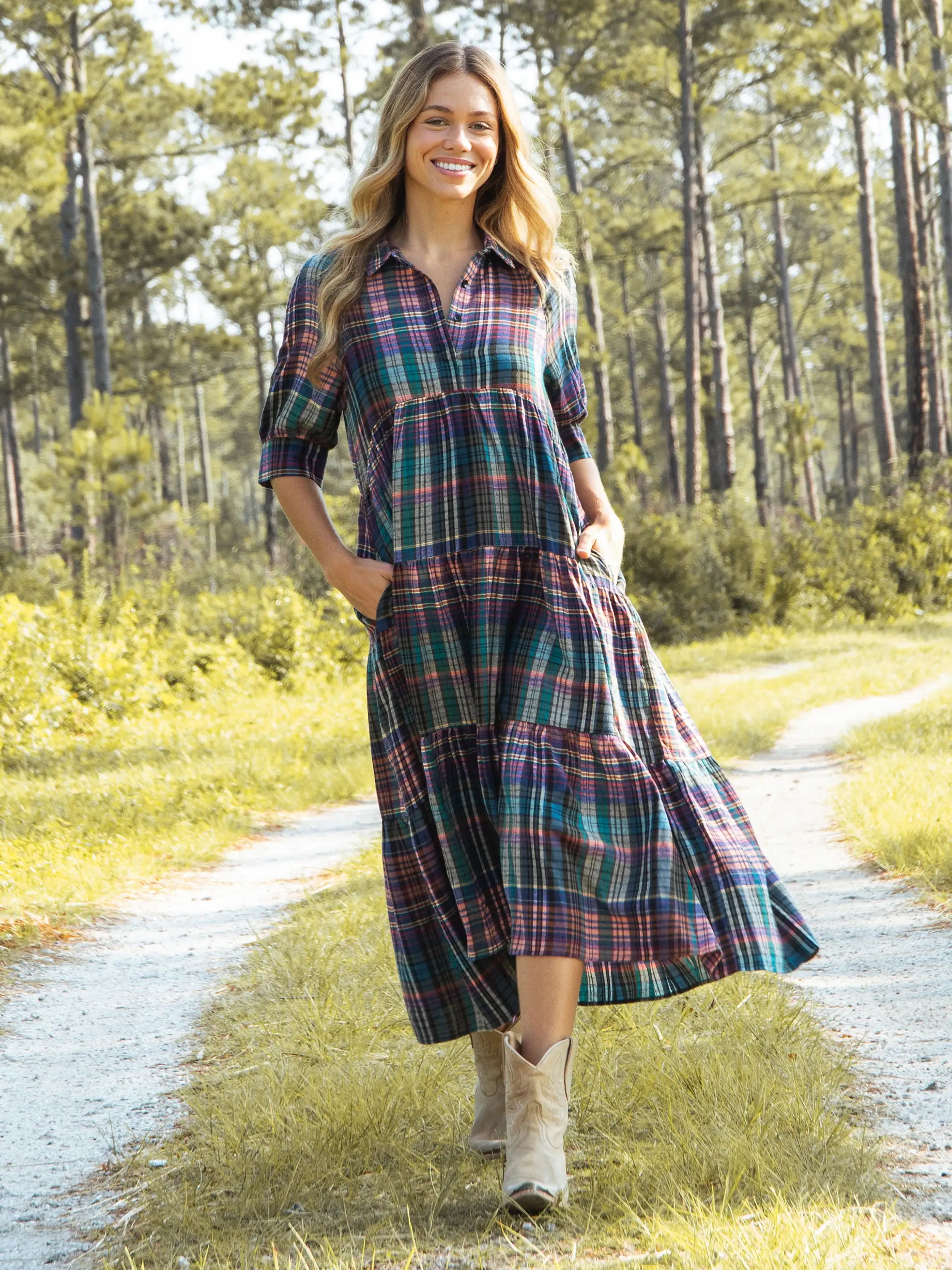 - Remote interactive pet feeder Rebecca Flannel Midi Dress - Rainbow Plaid