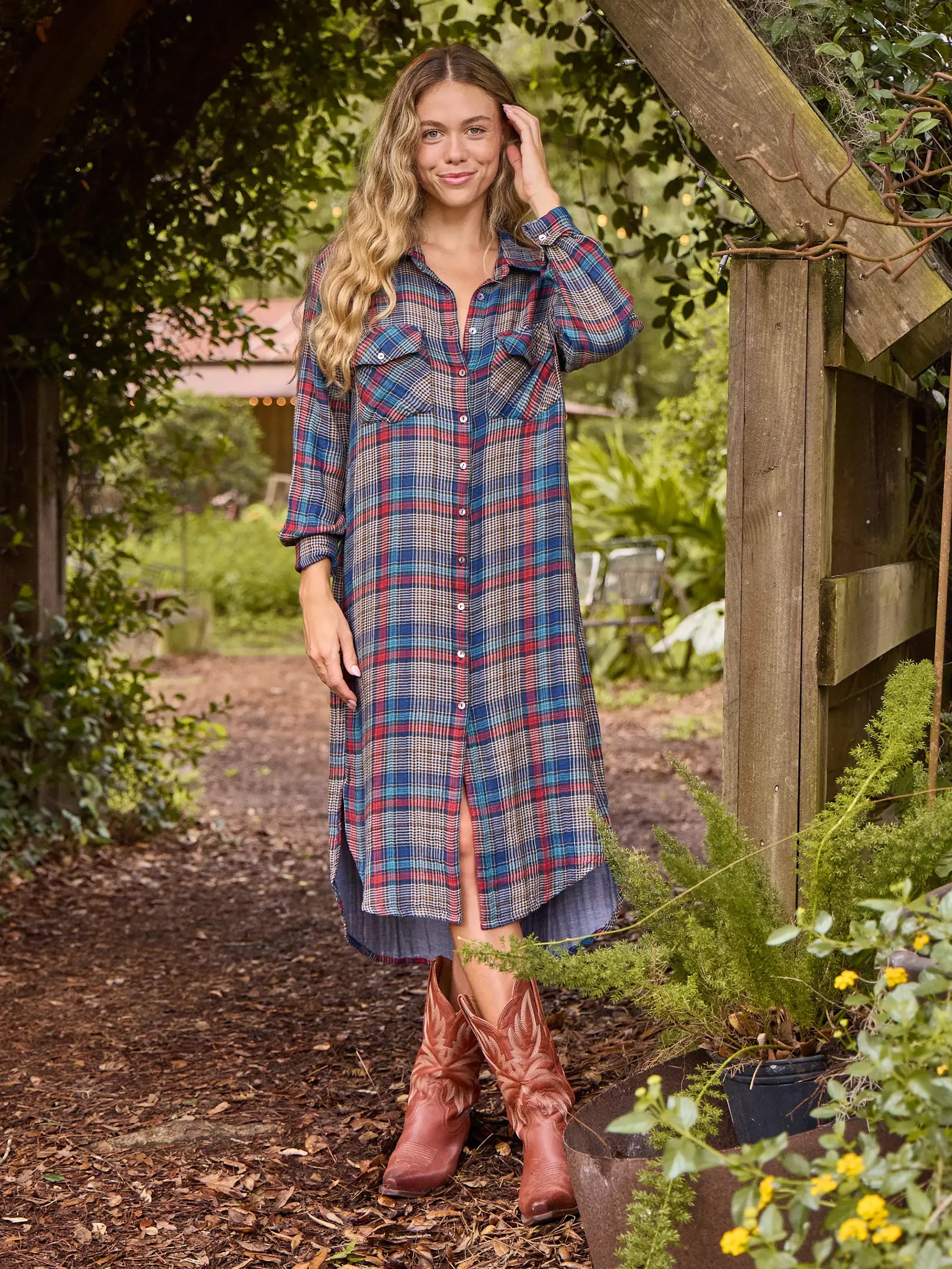 - Air box TSA certified check-in Cooper Shirt Dress - Navy Red Plaid