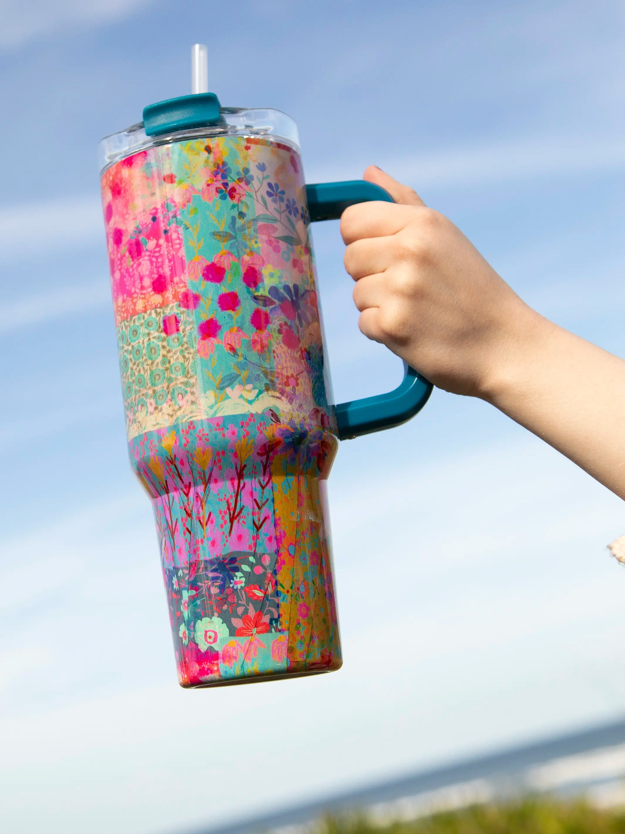 - Pet water dispenser UV sterilization version Mega 40oz Tumbler - Pink Watercolor Patchwork
