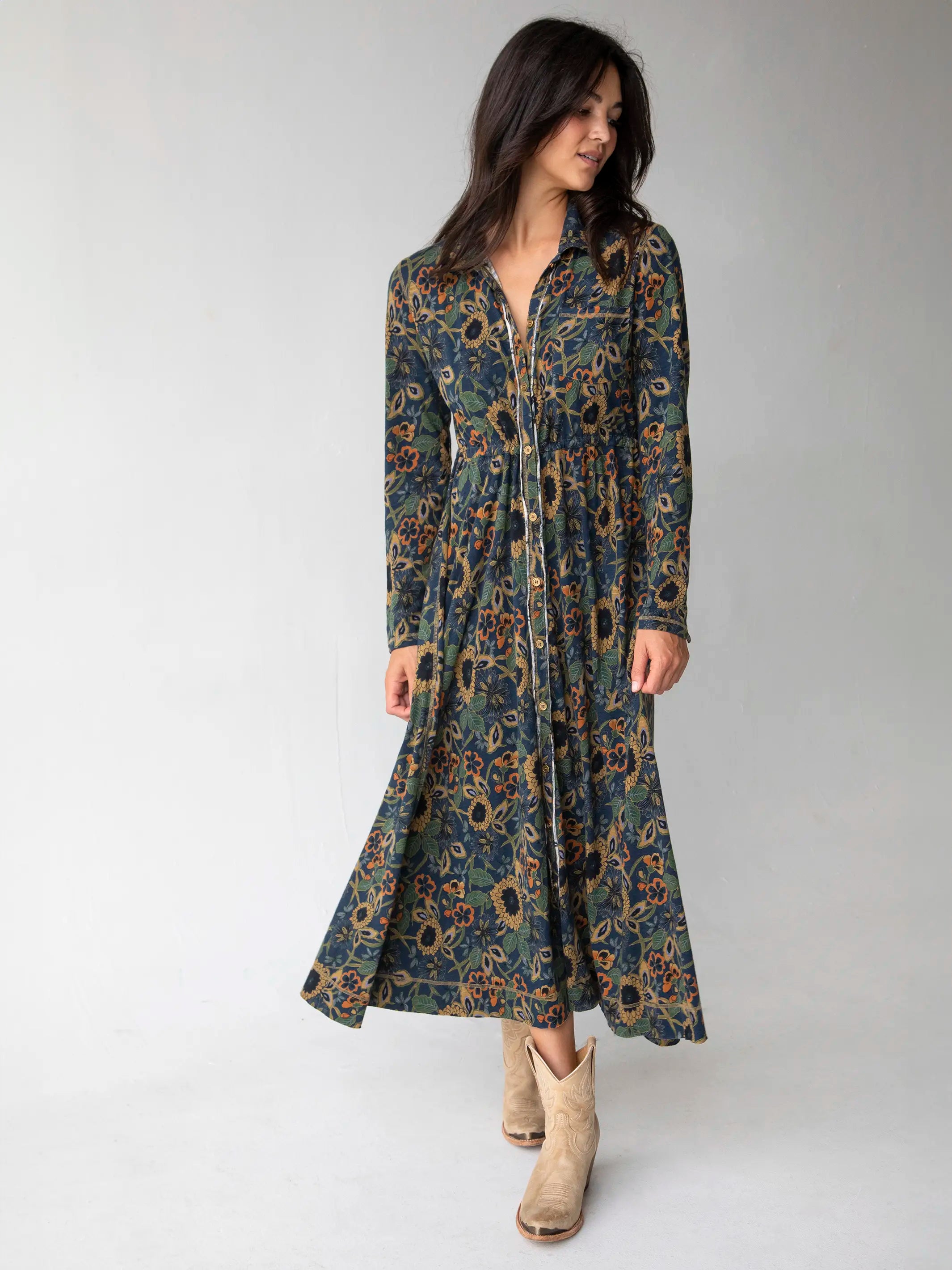 - Cat anti-jump window safety net Christa Knit Cotton Maxi Dress - Navy Tan Dahlias