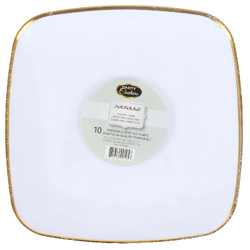  White Premium Quality Square Plates with Gold Rim, 8,5 Inches, 10 Count