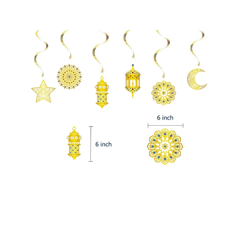  Eid Celebration Gold Swirls Decoration Kit, 6 Inches, 6 Count