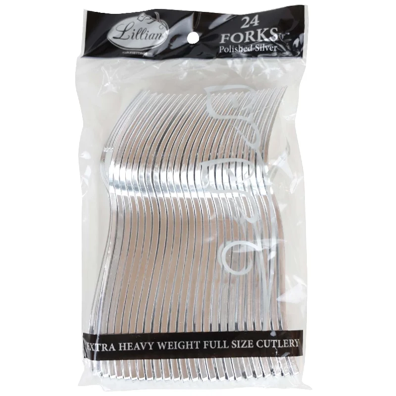  Silver Plastic Forks, 24 Count