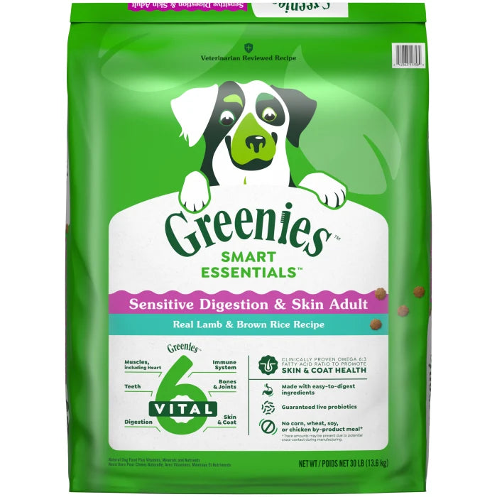 GREENIES Smart Essentials Sensitive Digestion & Skin Dry Dog Food Real Lamb & Brown Rice, 30 lb. Bag