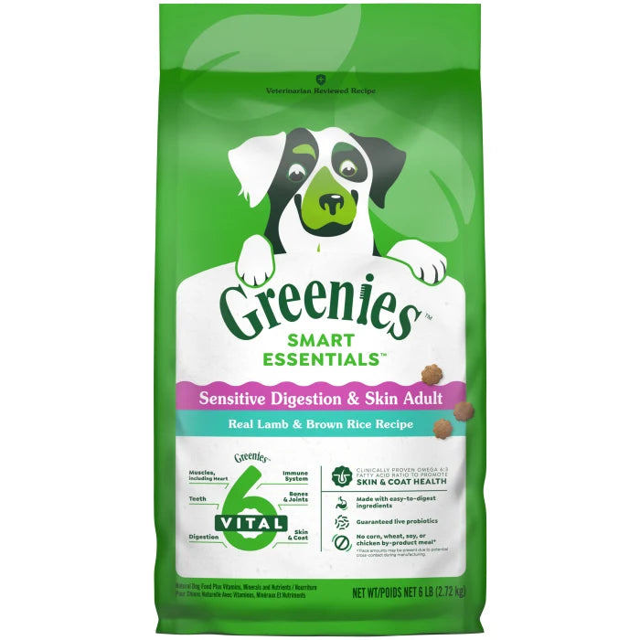 GREENIES Smart Essentials Sensitive Digestion & Skin Dry Dog Food Real Lamb & Brown Rice, 6 lb. Bag