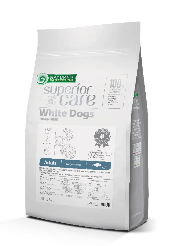 Nature's Protection Superior Care White Dogs Grain-Free Dry Dog Food For Adult Large Breeds Light Coated Dogs, White Fish And Krill