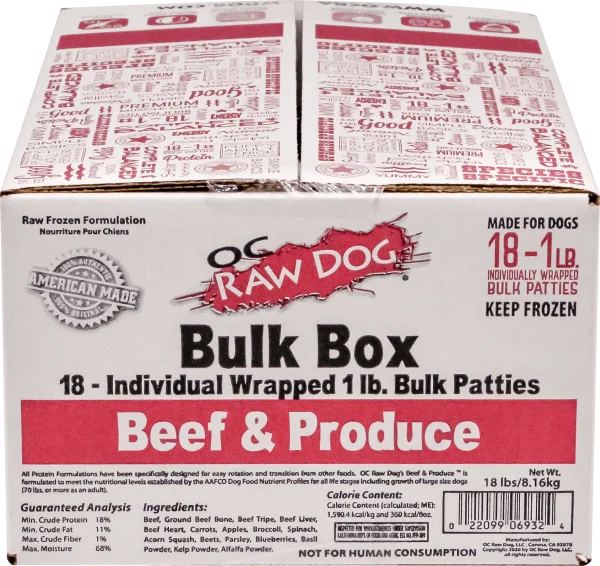 OC Raw Frozen Beef & Produce Patties Dog Food - 18-lbs