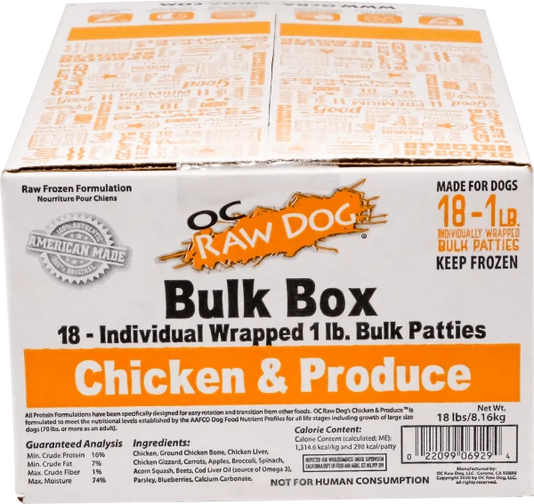 OC Raw Frozen Chicken & Produce Patties Dog Food - 18-lbs