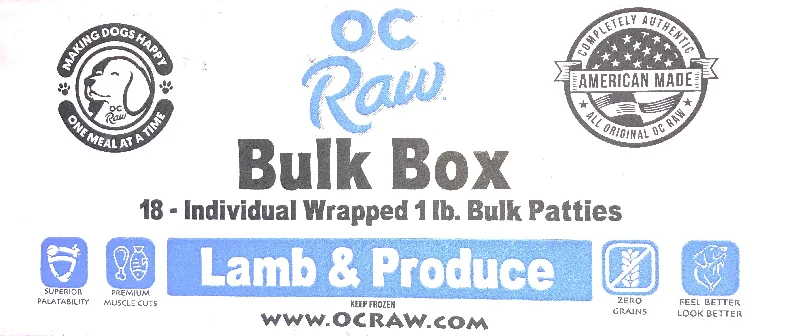 OC Raw Frozen Lamb & Produce Patties Dog Food - 18-lbs