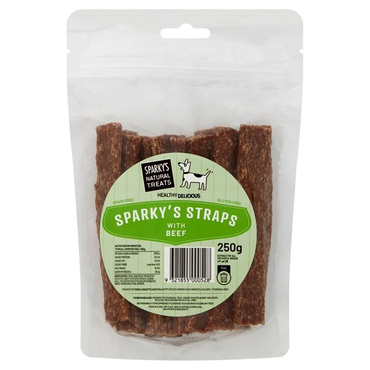 Sparkys Straps w/ Beef, 250gm